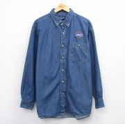XL★古着 長袖 シャツ メンズ LOWES レーシング 大きいサイズ ロング丈 コットン ボタンダウン 紺 ネイビー デニム 【spe】 25oct03 中古 トップス