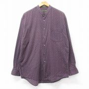 M★古着 長袖 シャツ メンズ 00年代 00s 総柄 コットン ノーカラー 紺他 ネイビー 【spe】 25oct17 中古 トップス