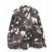 XL★古着 長袖 シャツ メンズ 鳥 犬 黒他 ブラック 【spe】 25oct17 中古 トップス