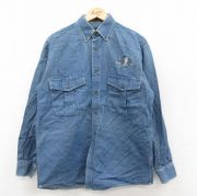 L★古着 BROWNING 長袖 シャツ メンズ 鳥 コットン ボタンダウン 紺 ネイビー デニム 【spe】 25oct18 中古 トップス