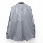 XL★古着 ハーレーダビッドソン Harley Davidson 長袖 シャツ メンズ ビッグロゴ 鳥 大きいサイズ ロング丈 コットン グレー 【spe】 25oct21 中古 トップス