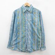 M★古着 長袖 シャツ メンズ 80年代 80s 総柄 水色他 【spe】 25oct21 中古 トップス