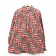 XL★古着 オービス ORVIS 長袖 シャツ メンズ 00年代 00s パッチワーク 大きいサイズ ロング丈 コットン 赤他 レッド チェック 【spe】 25oct21 中古 トップス