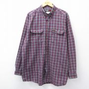 XL★古着 ラングラー Wrangler 長袖 シャツ メンズ 大きいサイズ ロング丈 コットン ボタンダウン エンジ他 チェック 【spe】 25oct24 中古 トップス