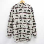 L★古着 ウールリッチ WOOLRICH 長袖 シャツ メンズ 00年代 00s クマ ロング丈 コットン ボタンダウン ベージュ系他 カーキ 【spe】 25oct24 中古 トップス