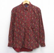 L★古着 GANT 長袖 シャツ メンズ 90年代 90s コーデュロイ 総柄 コットン ボタンダウン エンジ系他 【spe】 25oct29 中古 トップス