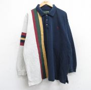 XL★古着 長袖 ポロ シャツ メンズ 90年代 90s ワンポイントロゴ 鹿の子 大きいサイズ コットン 紺他 ネイビー 【spe】 25oct31 中古 トップス