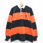 XL★古着 バーバリアン 長袖 ラガー シャツ メンズ 00年代 00s PRINCETON コットン オレンジ他 ボーダー【spe】 25nov17
