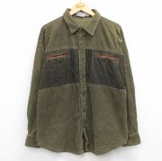 XL★古着 長袖 シャツ メンズ 90年代 90s コーデュロイ 太畝 濃緑【spe】 25nov17