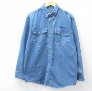 XL★古着 長袖 シャツ メンズ 90年代 90s KOHLER ロング丈 コットン ボタンダウン USA製 紺 デニム【spe】 25nov19