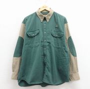 XL★古着 長袖 シャツ メンズ ツートンカラー ボタンダウン 緑他【spe】 25dec11