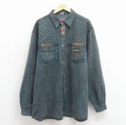 XL★古着 長袖 シャツ メンズ 00年代 00s ロング丈 コットン 緑系 デニム【spe】 26jan17