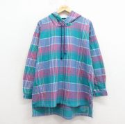 XL★古着 長袖 トップスパーカー メンズ 大きいサイズ コットン 青緑他 チェック【spe】 26jan31