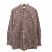 XL★古着 JOS A BANK 長袖 シャツ メンズ 90年代 90s 大きいサイズ ロング丈 コットン ボタンダウン カナダ製 茶他 チェック【spe】 26feb09
