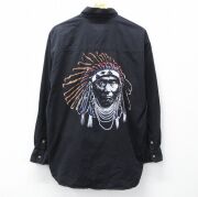 XL★古着 長袖 シャツ メンズ インディアン コットン ボタンダウン 黒【spe】 26feb10