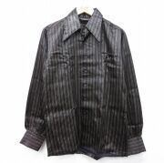 M★古着 キャンパス 長袖 シャツ メンズ 80年代 80s レーヨン 黒他 ストライプ【spe】 26feb12