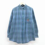 XL★古着 長袖 シャツ メンズ 90年代 90s ディズニー ミッキー コットン ボタンダウン 薄紺 チェック【spe】 26feb14