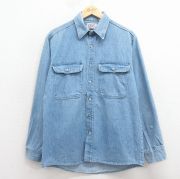 L★古着 長袖 シャツ メンズ 80年代 80s コットン USA製 紺 デニム【spe】 26feb14