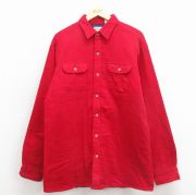 L★古着 セントジョンズベイ 長袖 コーデュロイ シャツ メンズ 80年代 80s ロング丈 コットン 赤 内側キルティング【spe】 26feb16