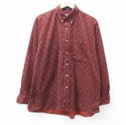 XL★古着 バンヒューセン 長袖 シャツ メンズ 90年代 90s 総柄 コーデュロイ 大きいサイズ コットン ボタンダウン エンジ他【spe】 26feb25