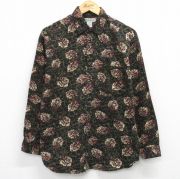 M★古着 長袖 シャツ メンズ 葉 コットン 黒他【spe】 26feb27