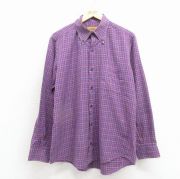L★古着 長袖 シャツ メンズ コットン ボタンダウン イタリア製 紫他 チェック【spe】 26feb27