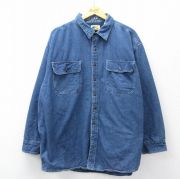 XL★古着 長袖 シャツ メンズ バスプロショップス 大きいサイズ コットン 紺 デニム 内側フリース【spe】 26feb28
