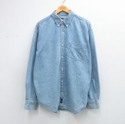 XL★古着 オールドネイビー OLD NAVY 長袖 シャツ メンズ コットン ボタンダウン 薄紺 デニム【spe】 26mar04