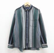 XL★古着 カタリナ 長袖 シャツ メンズ 00年代 00s 大きいサイズ コットン ボタンダウン 黒他 ストライプ【spe】 26mar09