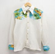 S★古着 長袖 シャツ メンズ 70年代 70s ハワイアン 薄黄色他【spe】 26mar16