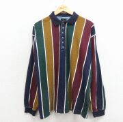 XL★古着 STRUCTURE 長袖 ポロ シャツ メンズ 大きいサイズ マルチカラー コットン 紺他 ストライプ【spe】 26mar16