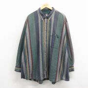 XL★古着 GANT 長袖 シャツ メンズ 00年代 00s 大きいサイズ ロング丈 コットン ボタンダウン 緑他 ストライプ【spe】 26mar17