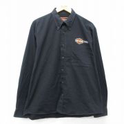 XL★古着 ハーレーダビッドソン 長袖 シャツ メンズ ワンポイントロゴ コットン ボタンダウン 黒【spe】 26mar31