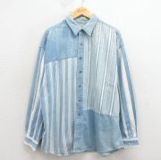 XL★古着 アリゾナジーンズ 長袖 シャツ メンズ 00年代 00s 大きいサイズ コットン 薄紺 デニム他 ストライプ【spe】 26apr03