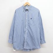 XL★古着 長袖 シャツ メンズ 00年代 00s ディズニー ミッキー 大きいサイズ ロング丈 コットン ボタンダウン 紺他 ストライプ【spe】 26apr03