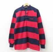L★古着 バーバリアン 長袖 ラガー シャツ メンズ 90年代 90s NETJETS コットン カナダ製 赤他 ボーダー【spe】 26apr04