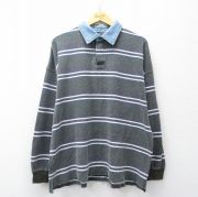 XL★古着 長袖 ラガー シャツ メンズ 00年代 00s 襟デニム 大きいサイズ コットン 緑系他 ボーダー【spe】 26apr04