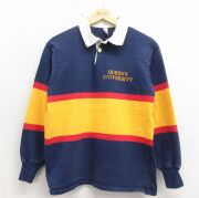 M★古着 長袖 ラガー シャツ メンズ 80年代 80s カレッジ コットン カナダ製 紺他【spe】 26apr16