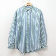L★古着 セントジョンズベイ 長袖 シャツ メンズ 90年代 90s コットン ボタンダウン 緑他 ストライプ【spe】 26apr24