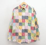 L★古着 オービス 長袖 シャツ メンズ 00年代 00s パッチワーク コットン ボタンダウン 黄色他【spe】 26may01