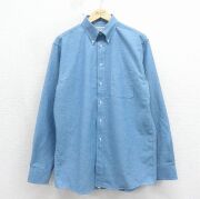 L★古着 アロー 長袖 シャツ メンズ 90年代 90s ロング丈 ボタンダウン USA製 薄紺 霜降り【spe】 26may12