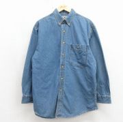 L★古着 リー Lee 長袖 シャツ メンズ 00年代 00s コットン ボタンダウン ネイビー デニム【spe】 26may14