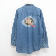 XL★古着 ビューグルボーイ 長袖 シャツ メンズ 90年代 90s HIT IT 大きいサイズ コットン ボタンダウン ネイビー デニム【spe】 26may14