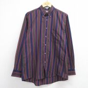 L★古着 バンヒューセン 長袖 シャツ メンズ 90年代 90s ボタンダウン ブラウン ストライプ【spe】 26jun25