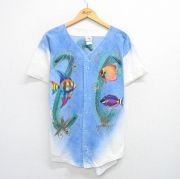 M★古着 半袖 ベースボール シャツ メンズ 90年代 90s 魚 コットン USA製 白他 ホワイト 【spe】 25jul17 中古 トップス