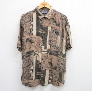 XL★古着 半袖 シャツ メンズ 90年代 90s 総柄 大きいサイズ 茶他 ブラウン 【spe】 25jul24 中古 トップス