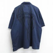 XL★古着 ハーレーダビッドソン Harley Davidson 半袖 シャツ メンズ 刺繍 大きいサイズ 紺 ネイビー 【spe】 25aug06 中古 トップス