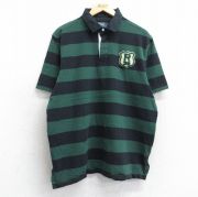 XL★古着 ラルフローレン Ralph Lauren 半袖 ラガー シャツ メンズ 90年代 90s R39 10 コットン 緑他 グリーン ボーダー 【spe】 25aug06 中古 トップス