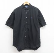 XL★古着 ラルフローレン Ralph Lauren 半袖 ブランド シャツ メンズ 90年代 90s ワンポイントロゴ BLAKE 大きいサイズ ロング丈 コットン ボタンダウン 黒 ブラック 【spe】 25aug22 中古 トップス