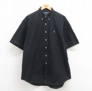 XL★古着 ラルフローレン Ralph Lauren 半袖 ブランド シャツ メンズ 90年代 90s ワンポイントロゴ BLAKE 大きいサイズ ロング丈 コットン ボタンダウン 黒 ブラック 【spe】 25aug22 中古 トップス
